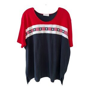 Vtg Liz Claiborne Woman by Elisabeth Patriotic Flag Stars Stripes Top – 2X